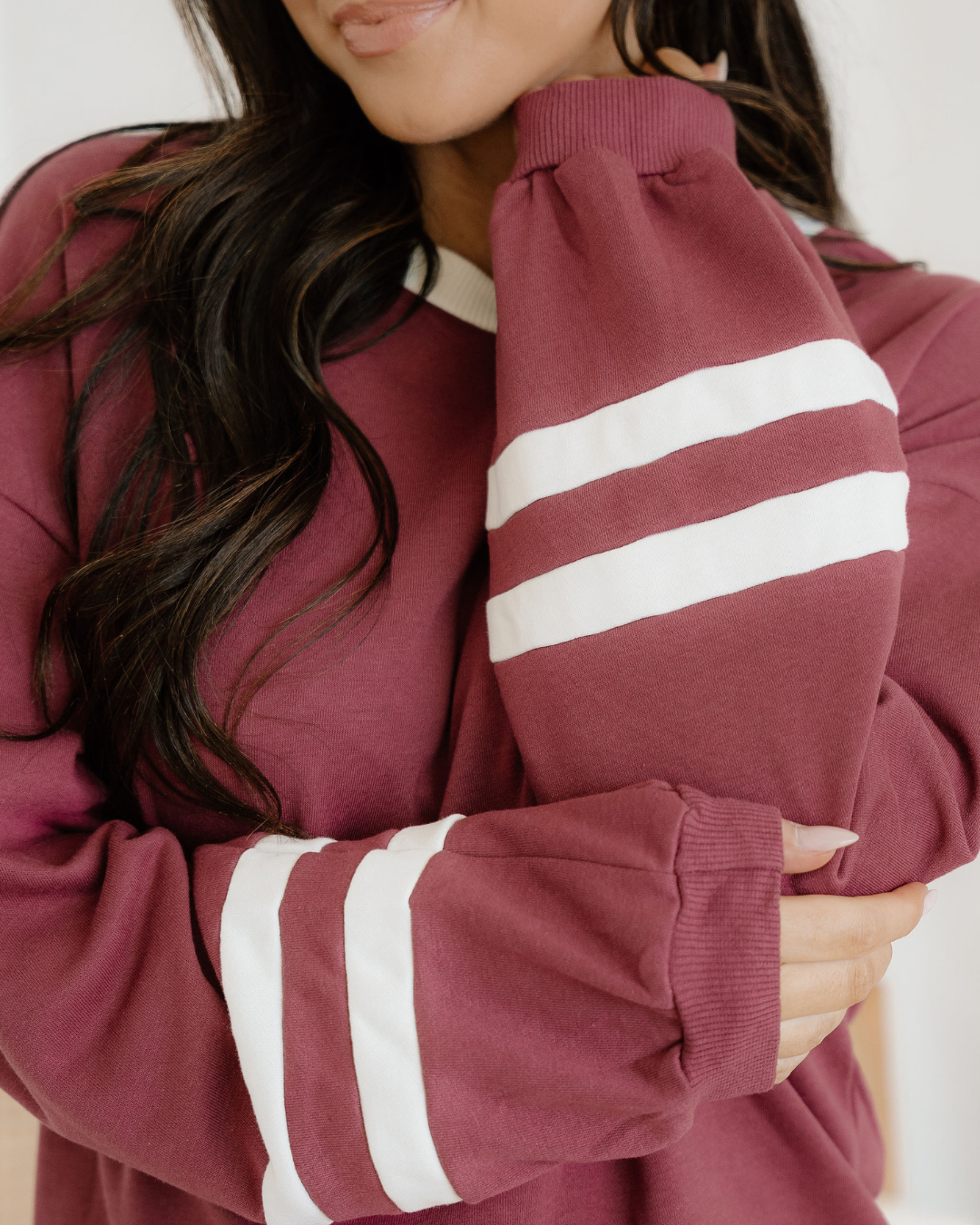 Jordyn Varsity Stripe  Drawstring Wide Leg Pant Set - Mineral Red