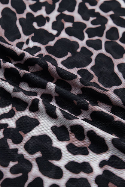Leopard Sheer Mesh Short Sleeve Top