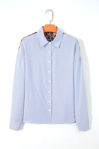 Varsity Stripe Leopard Patchwork Button Down Shirt