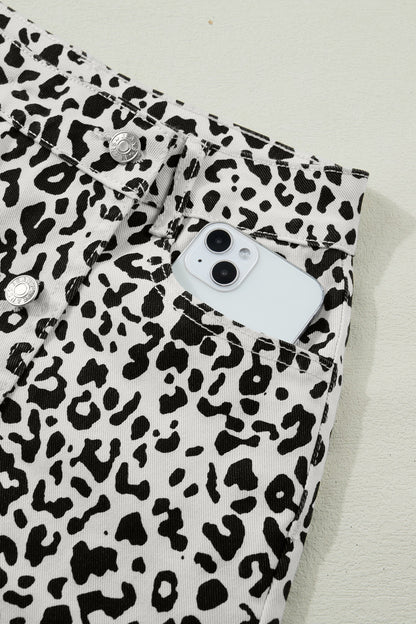 Leopard Denim Buttoned Overlap Shorts