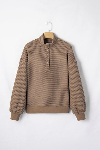 Solid Textured Knit Snap Button Collar Top
