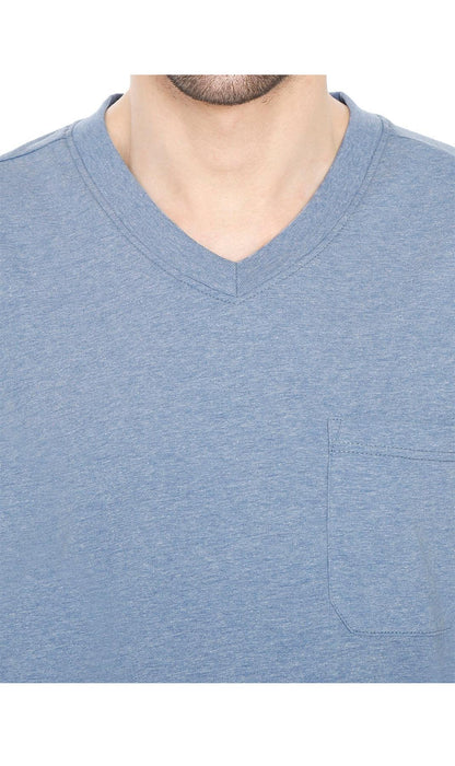 Men's Heavyweight Short Sleeve V-Neck T-Shirt – Relaxed Fit Cotton Blend with Pocket