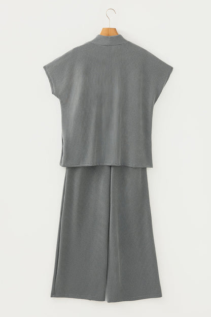 Corded Knit Mock Neck Tee and Pant Set
