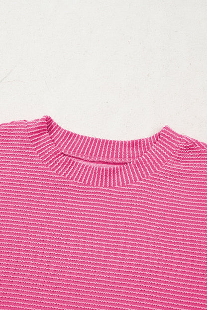 Solid Corded Knit Mock Neck T-Shirt