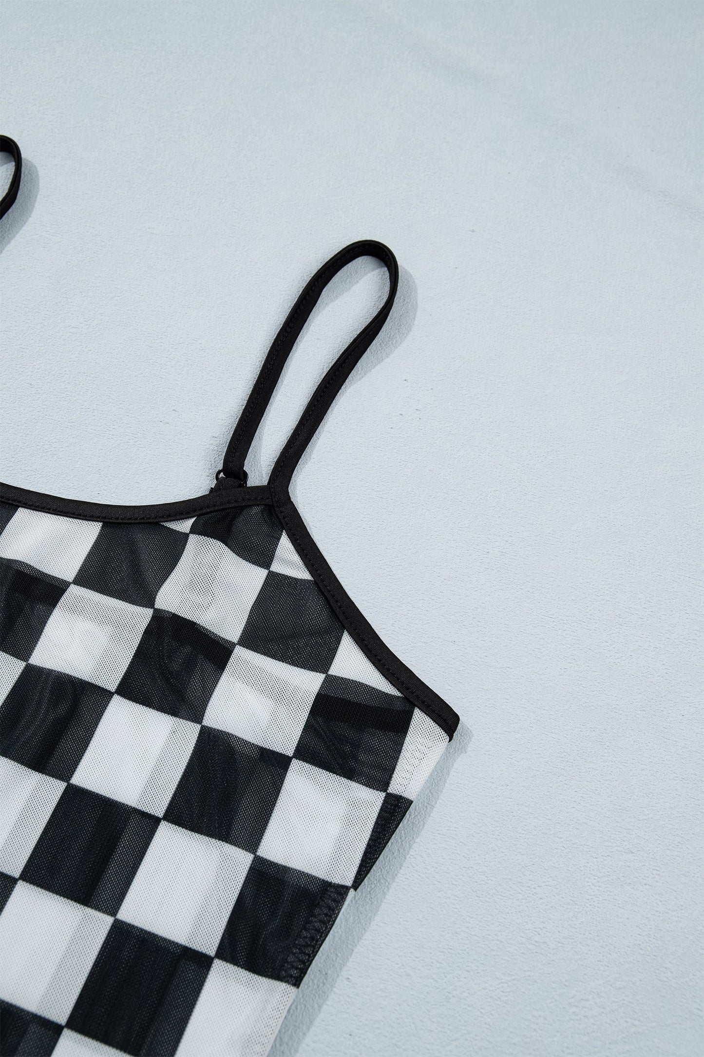 Checker Sheer Mesh Spaghetti Strap Tank Top