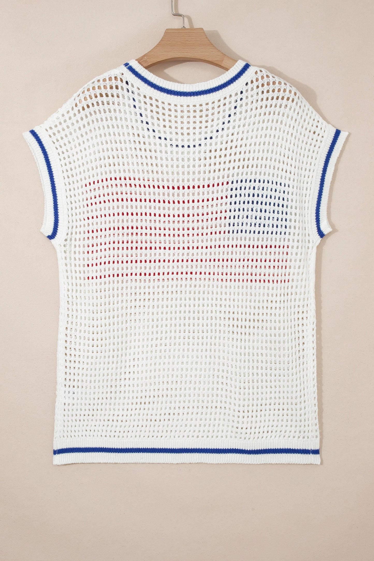 USA Flag Eyelet Crochet Cap Sleeve Sweater Top