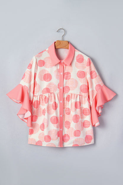 Polka Dot Ruffle Short Sleeve Babydoll Shirt