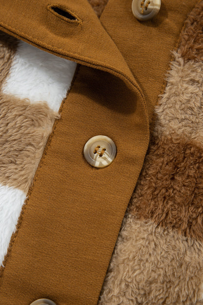 Checker Sherpa Button-Up Pocketed Cardigan