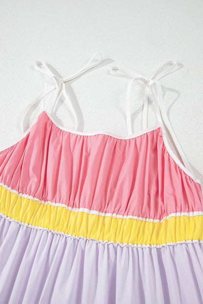 Colorblock Self-Tie Straps Pocketed Flowy Maxi Dress