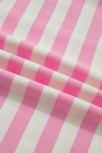 Stripe Collar V-Neck Ruffle Short Sleeve Blouse