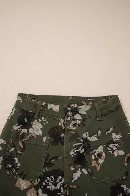 Floral Denim Patch Pocket Straight Leg Jeans