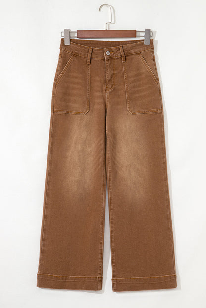 Denim High Rise Cropped Wide Leg Jeans