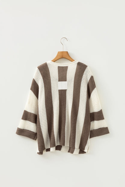 Colorblock Stripe V-Neck 3/4 Sleeve Sweater