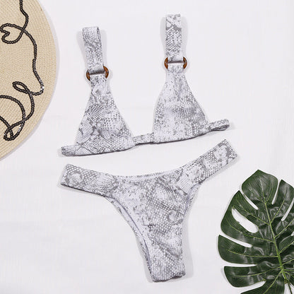 Swimwear Snakeskin Split Low Waist Swimsuit Bikini Bikini