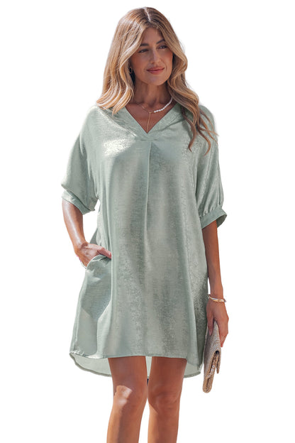 Metallic V-Neck Short Sleeve Mini Dress