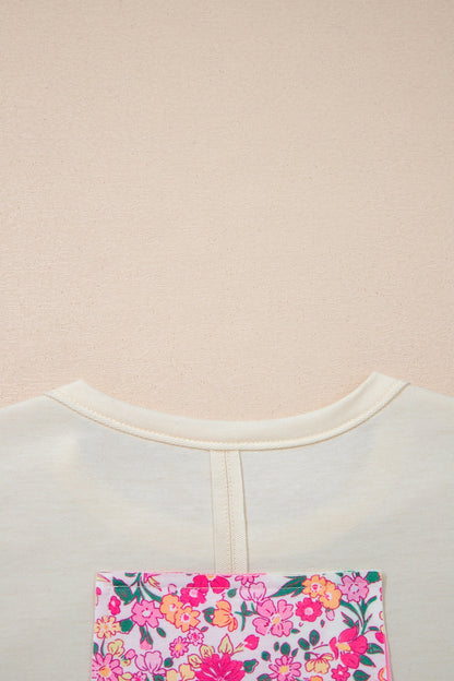 Floral Patchwork Raw Seam Oversize Tee