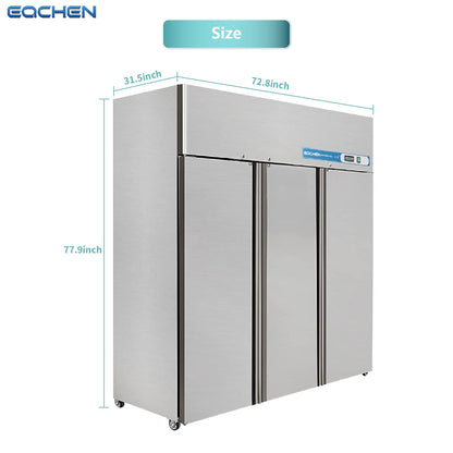 Commercial Fridge and Freezer Combo, EQCHEN 72" 3 door Reach-In Commercial Refrigerator and Freezer Combination