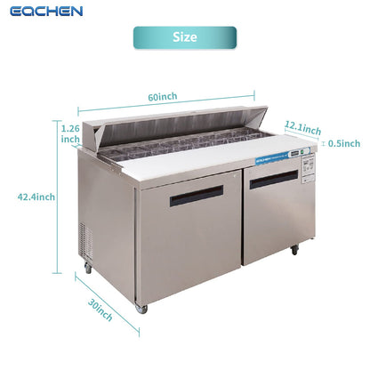EQCHEN 60 Inch Sandwich Prep Table Refrigerator