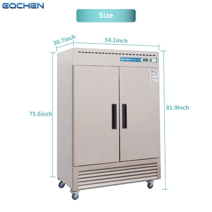Commercial Reach in Freezer, 2 Door 49 Cu.ft Stainless Steel Commercial Reach in Solid Door Upright Fan Cooling Freezer