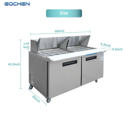 60 inch Salad Sandwich Prep Table Refrigerator, Mega Top, Stainless Steel Food Prep Cooler