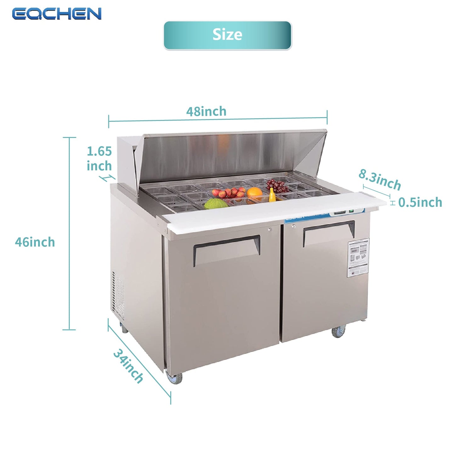 EQCHEN 48 Inch Mega Top Sandwich Prep Table Refrigerator