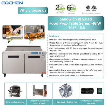 EQCHEN 48 Inch Sandwich Prep Table Refrigerator