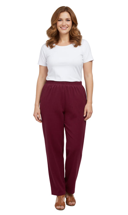Womens Pull On Fine Wale Corduroy Pants with soft-covered elastic waist