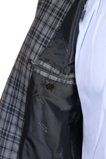 Kiton Plaid Wool-Silk-Linen Sport Jacket