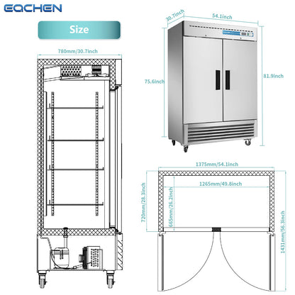 Commercial Reach in Fridge, 2 door 49Cu.ft Stainless Steel Commercial Reach in Upright refrigerator