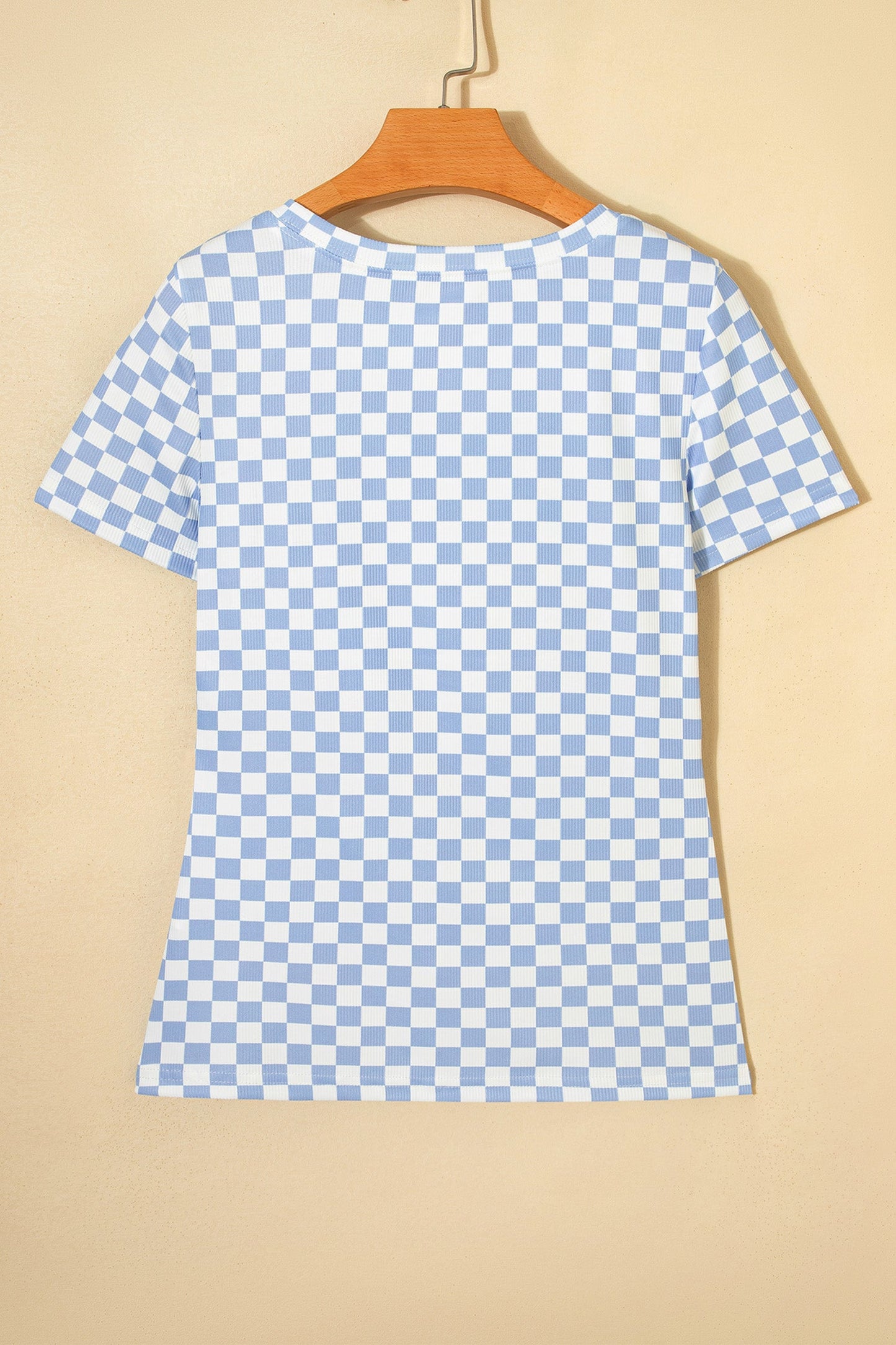 Checker Ribbed Short Sleeve Crew Neck T-Shirt