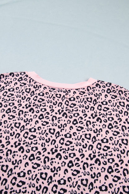 Plus Size Leopard Stripe Contrast Patchwork Tee