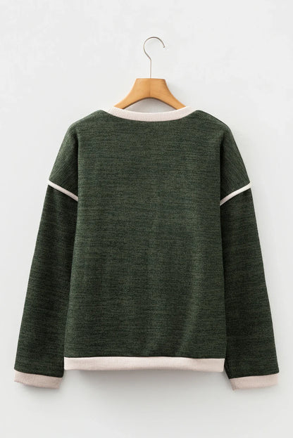 Contrast Trim Knit Drop Shoulder Top