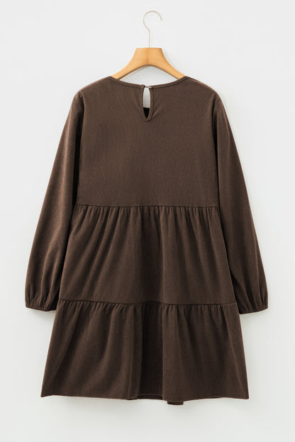 Solid Lantern Sleeve Tiered Mini Dress