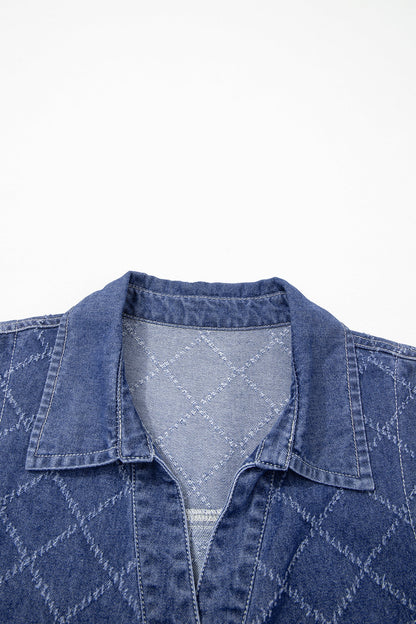 Denim Textured Collared V-Neck Sleeveless Mini Dress