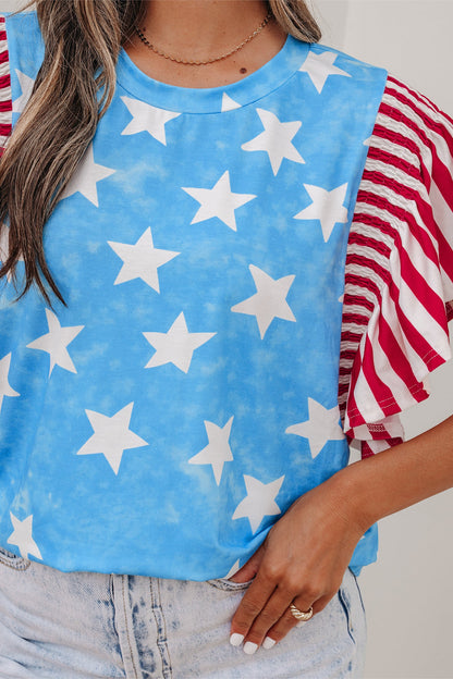 Stars & Stripes Mineral Wash Ruffle Sleeve Top