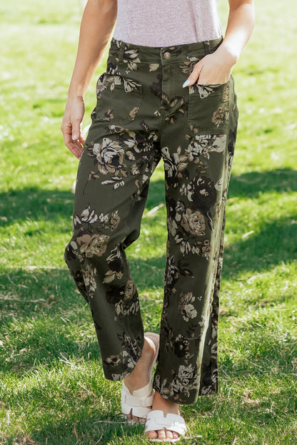 Floral Denim Patch Pocket Straight Leg Jeans