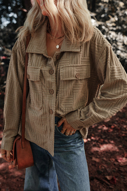 Textured Button-Up Chest Pocket Shacket