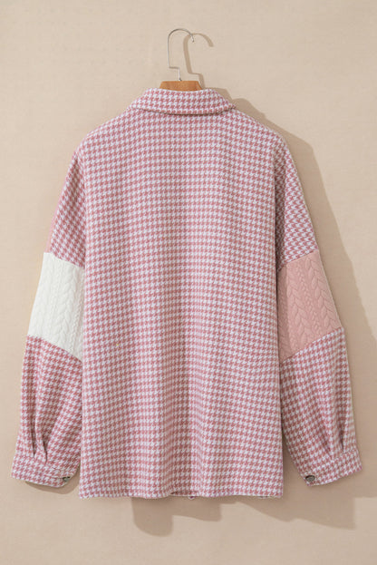 Houndstooth Colorblock Textured Patchwork Shacket