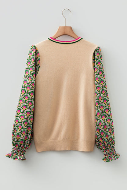 Floral Patchwork Puff Sleeve Sweater