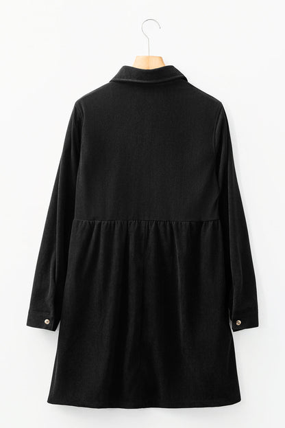 Solid Corduroy Half-Button Collared Mini Dress