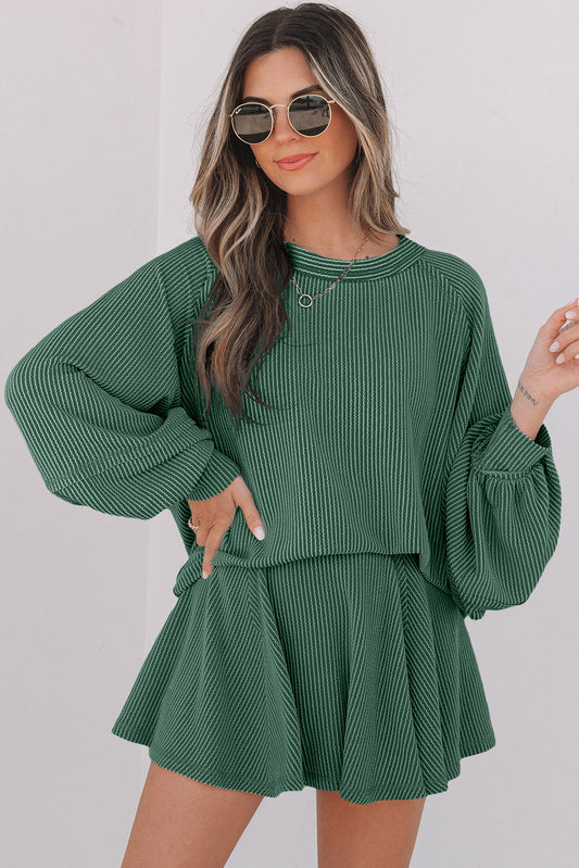 Corded Top and Ruffle Mini Skort Set