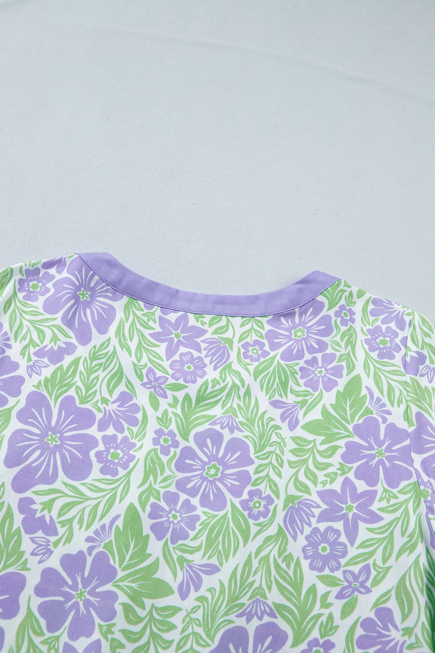 Floral Ruffle Colorblock Trim Short Sleeve Blouse