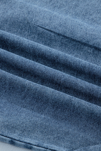 Denim Frilled Short Sleeve Snap Button Shirt