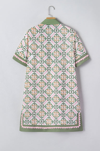 Boho Geometric Flower Short Sleeve Mini Dress
