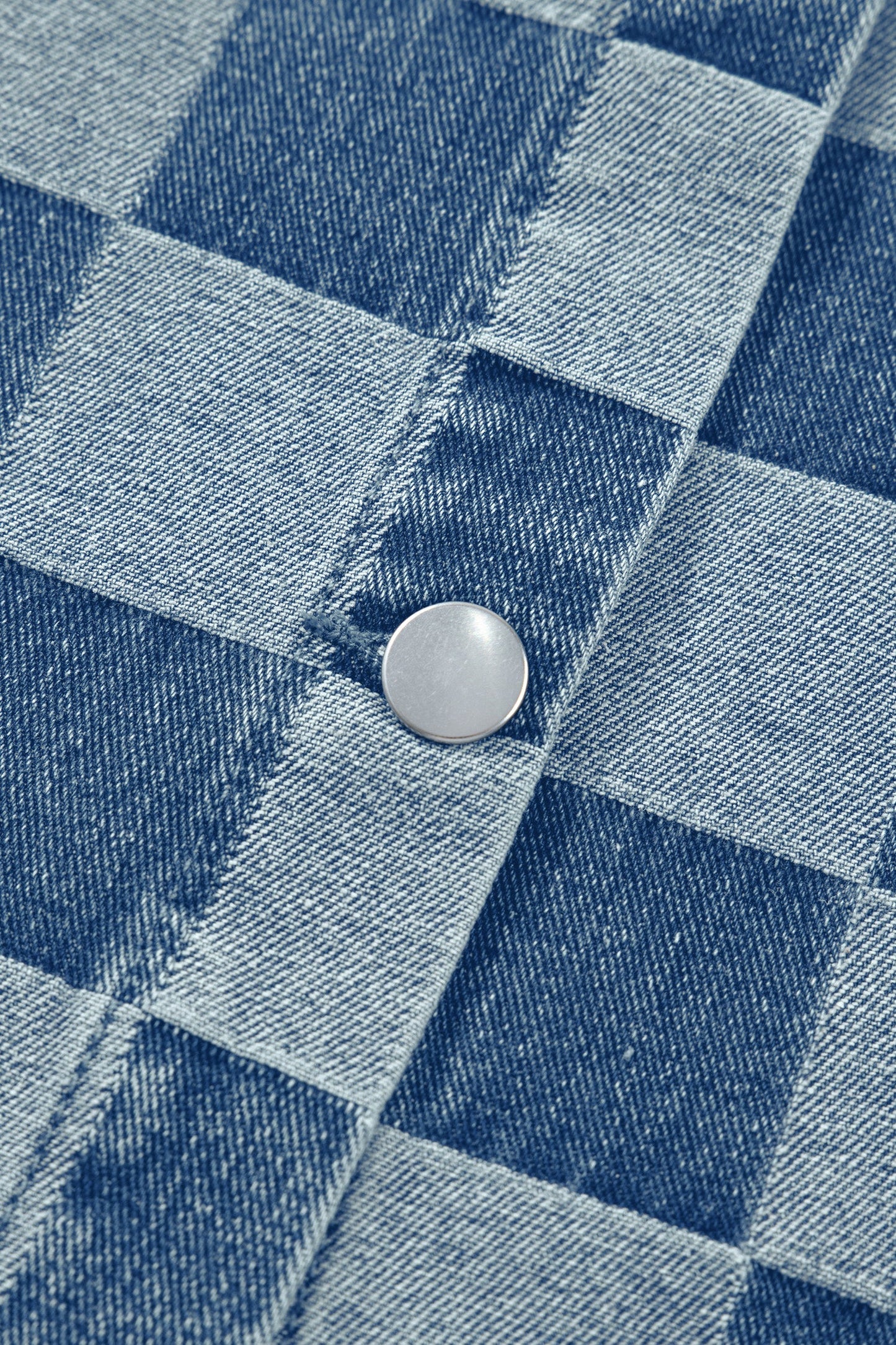 Checker Ruffle Trim Button Down Denim Vest