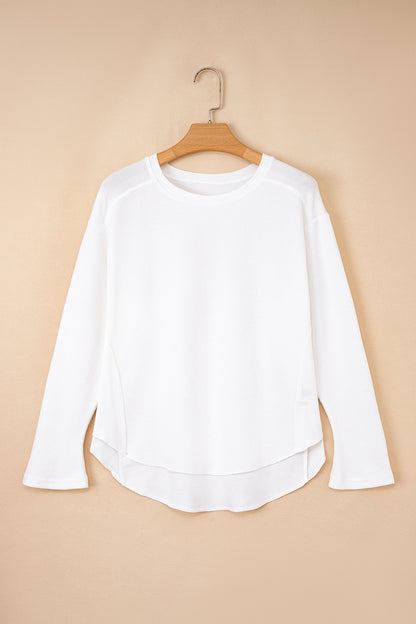 Solid Waffle Ribbed Patchwork Dolman Sleeve Oversized Top