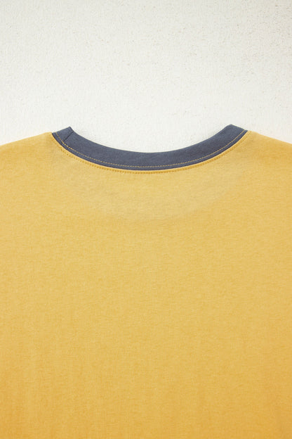 Contrast Trim Raw Hem Short Sleeve Top