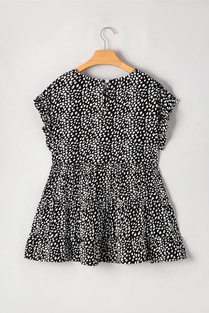 Plus Size Leopard Ruffle Tiered Keyhole Blouse
