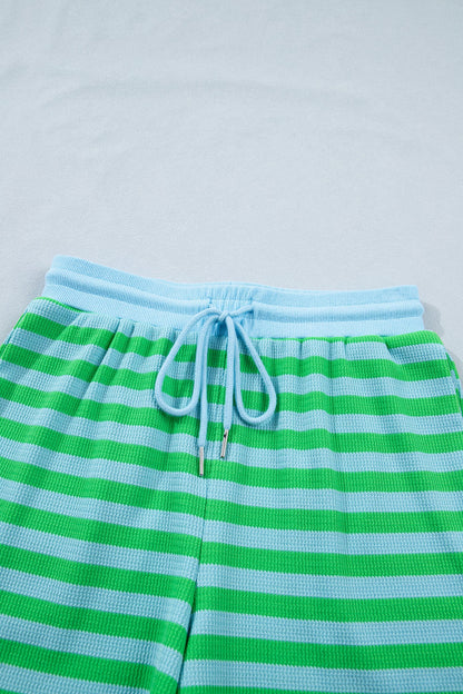 Stripe Puff Sleeve T-Shirt & Drawstring Shorts Set