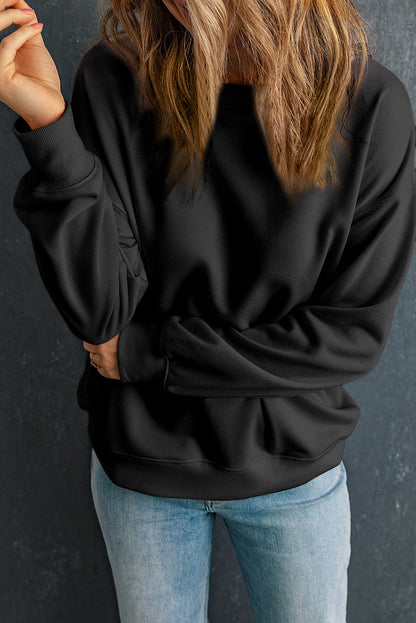 Solid Drop Shoulder Crewneck Pullover Sweatshirt